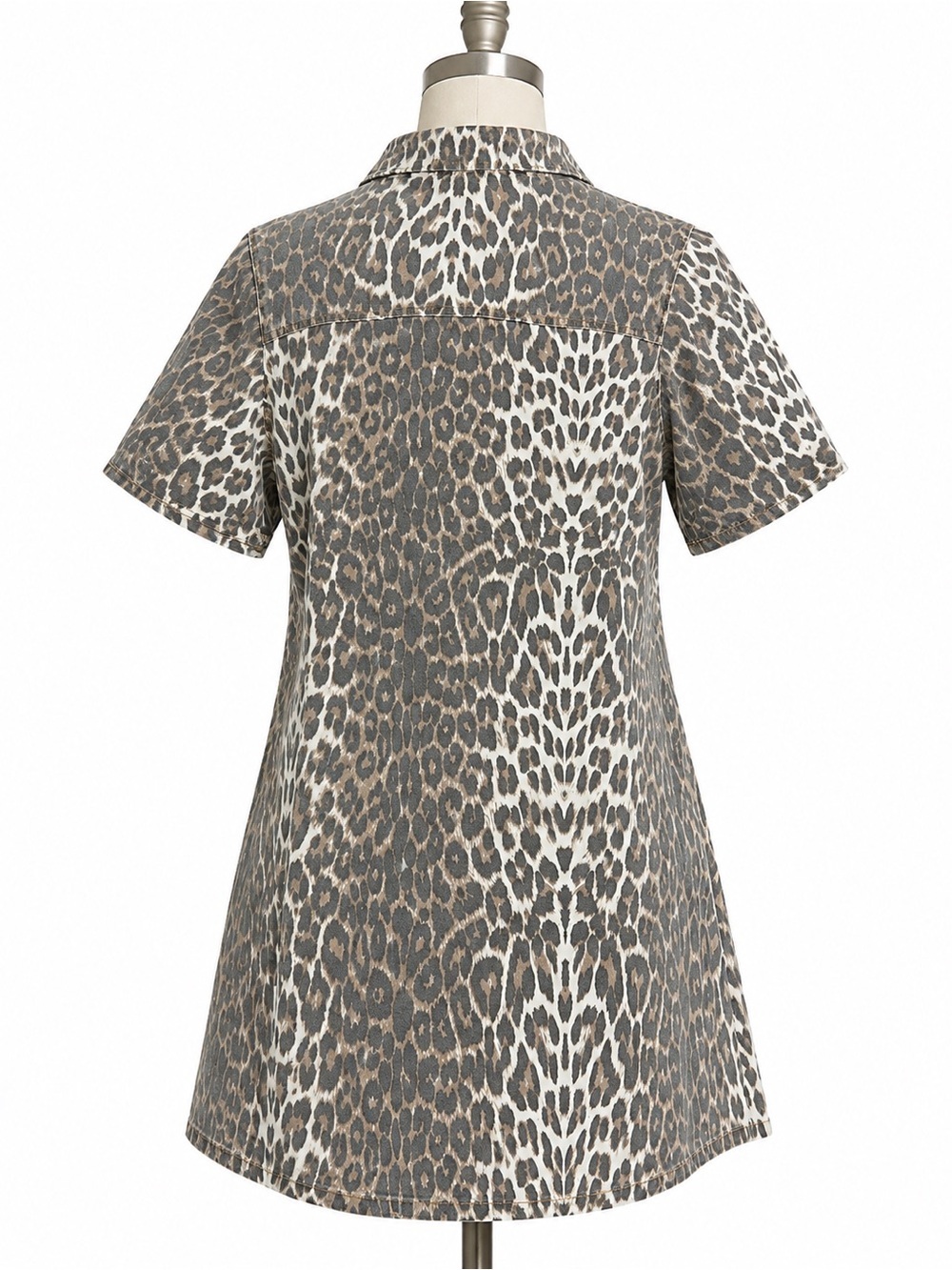 Leopard Print Short Sleeve Midi Dress - Taupe/Gray - Picture 2 of 4